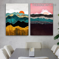 Multicolor Mountains Landscape Modern Painting Picture 2 Piece Abstract Canvas Wall Art Prints for Room Getup