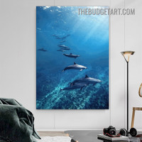 Dolphins Aquatic Animal Modern Painting Picture Canvas Art Print for Room Wall Embellishment