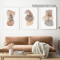 Splotch Leaves Abstract Scandinavian Modern Painting Picture 3 Piece Canvas Wall Art Prints for Room Finery