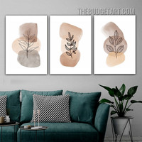 Splotch Leaves Abstract Scandinavian Modern Painting Picture 3 Piece Canvas Wall Art Prints for Room Equipment