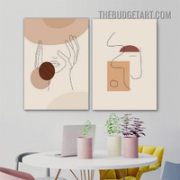 Geometric Drawing Pattern Scandinavian Modern Painting Picture 2 Piece Abstract Canvas Wall Art Prints for Room Arrangement