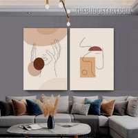 Geometric Drawing Pattern Abstract Scandinavian Modern Painting Picture 2 Piece Canvas Wall Art Prints for Room Assortment