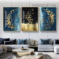 Gold Fishes Abstract Watercolor Modern Painting Picture3 Panel Canvas Art Prints for Room Wall Assortment