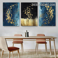 Gold Fishes Watercolor Modern Painting Picture 3 Piece Abstract Canvas Wall Art Prints for Room Disposition