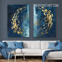 Stains Fishes Abstract Watercolor Modern Painting Picture 2 Piece Canvas Wall Art Prints for Room Garniture