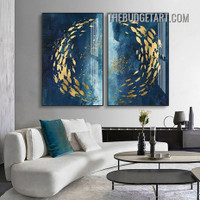 Stains Fishes Abstract Watercolor Modern Painting Picture 2 Piece Canvas Wall Art Prints for Room Embellishment