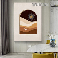 Hill Sun Abstract Scandinavian Painting Picture Canvas Art Print for Room Wall Molding