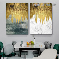 Golden Speck Marble Abstract Modern Painting Picture 2 Piece Canvas Wall Art Prints for Room Garnish