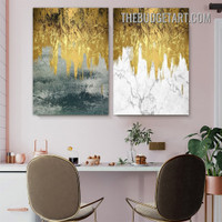 Golden Speck Marble Abstract Modern Painting Picture 2 Piece Canvas Wall Art Prints for Room Trimming