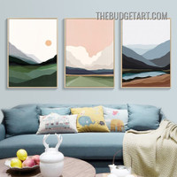 Colorific Hills Abstract Landscape Modern Painting Picture 3 Piece Canvas Wall Art Prints for Room Garniture