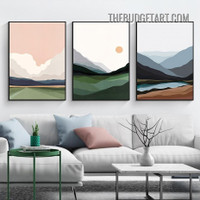 Colorific Hills Abstract Landscape Modern Painting Picture 3 Piece Canvas Wall Art Prints for Room Ornamentation