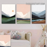 Colorific Hills Abstract Landscape Modern Painting Picture 3 Piece Canvas Wall Art Prints for Room Molding