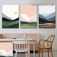 Colorific Hills Abstract Landscape Modern Painting Picture 3 Piece Canvas Wall Art Prints for Room Ornament