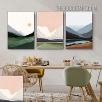 Colorific Hills Abstract Landscape Modern Painting Picture 3 Piece Canvas Wall Art Prints for Room Illumination
