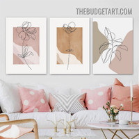 Blossoms Abstract Floral Scandinavian Painting Picture 3 Panel Canvas Wall Art Prints for Room Garnish