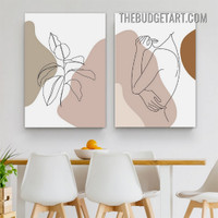 Splotch Leafage Abstract Botanical Scandinavian Painting Picture 2 Piece Canvas Wall Art Prints for Room Illumination