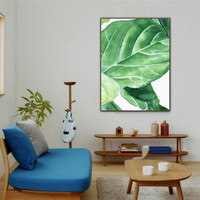 Big Leaf Botanical Scandinavian Watercolor Artwork Image Canvas Print for Room Wall Decor