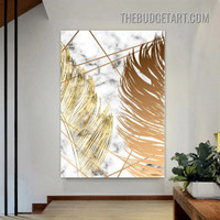 Golden Leafage Nordic Abstract Botanical Modern Painting Picture Canvas Art Print for Room Wall Garniture