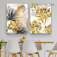 Tropical Glazy Leafage Nordic Abstract Botanical Modern Painting Picture 2 Piece Canvas Wall Art Prints for Room Illumination