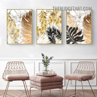 Tropical Palm Leafage Nordic Abstract Botanical Modern Painting Picture 3 Piece Canvas Wall Art Prints for Room Trimming