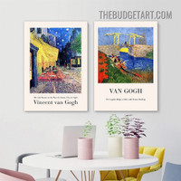 Vincent Van Gogh Typography Vintage Painting Picture 2 Piece Canvas Wall Art Prints for Room Trimming