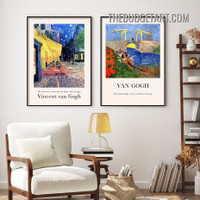 Vincent Van Gogh Typography Vintage Painting Picture 2 Piece Canvas Wall Art Prints for Room Drape