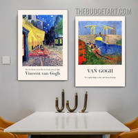 Vincent Van Gogh Typography Vintage Painting Picture 2 Piece Canvas Wall Art Prints for Room Molding
