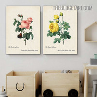 Yellowness Rose Floral Vintage Painting Picture 2 Piece Canvas Art Prints for Room Wall Drape