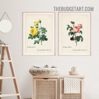 Yellowness Rose Floral Vintage Painting Picture 2 Piece Canvas Wall Art Prints for Room Flourish