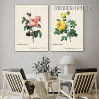 Yellowness Rose Floral Vintage Painting Picture 2 Piece Canvas Art Prints for Room Wall Tracery