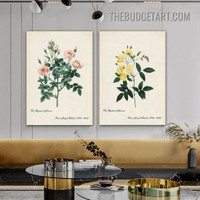 Roses Floral Vintage Painting Picture 2 Piece Canvas Wall Art Prints for Room Onlay