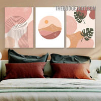 Tropical Leafages Abstract Scandinavian Painting Picture 3 Panel Canvas Wall Art Prints for Room Disposition