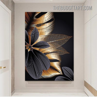 Golden Leafages Abstract Nordic Botanical Modern Painting Picture Canvas Art Print for Room Wall Flourish