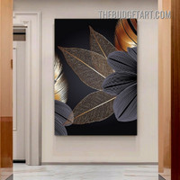 Black Golden Leaves Abstract Nordic Botanical Modern Painting Picture Canvas Wall Art Print for Room Adornment