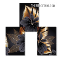 Black Leafages Plant Abstract Nordic Botanical Modern Painting Picture 3 Piece Canvas Wall Art Prints for Room Outfit