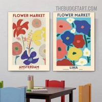 Colorful Flowers Abstract Floral Modern Painting Picture 2 Piece Canvas Wall Art Prints for Room Garnish