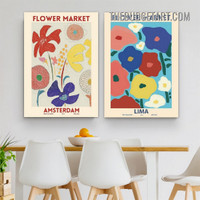 Colorful Flowers Abstract Floral Modern Painting Picture 2 Piece Canvas Wall Art Prints for Room Trimming