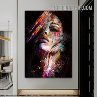 Colorful Female Face Abstract Figure Vintage Painting Picture Canvas Wall Art Print for Room Trimming