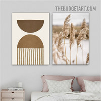 Semi Spheres Abstract Scandinavian Modern Painting Picture 2 Piece Canvas Art Prints for Room Wall Trimming