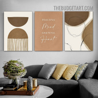 Peaceful Mind Typography Modern Painting Picture 3 Piece Canvas Wall Art Prints for Room Illumination