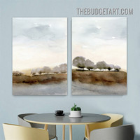 Trees Abstract Watercolor Painting Picture 2 Piece Canvas Art Prints for Room Wall Trimming
