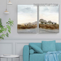 Trees Abstract Watercolor Painting Picture 2 Piece Canvas Wall Art Prints for Room Garnish