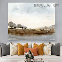 Hill Trees Abstract Watercolor Painting Picture Canvas Art Print for Room Wall Drape