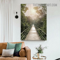 Wooden Bridge Naturescape Modern Painting Picture Canvas Wall Art Print for Room Finery