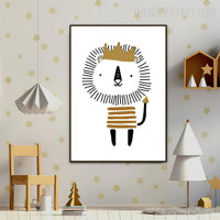 King Lion Animated Animal Modern Artwork Picture Canvas Print for Room Wall Outfit