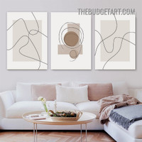 Wandering Lines Abstract Scandinavian Painting Picture 3 Piece Canvas Art Prints for Room Wall Tracery
