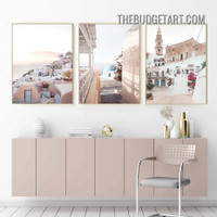 Santorini Visiting Place Landscape Modern Painting Picture 3 Piece Canvas Wall Art Prints for Room Trimming