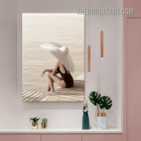 Sitting Girl Figure Modern Painting Picture Canvas Wall Art Print for Room Embellishment