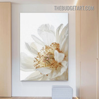 White Peony Flower Floral Modern Painting Picture Canvas Wall Art Print for Room Outfit