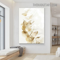 Golden Foliage Abstract Botanical Modern Painting Picture Canvas Art Print for Room Wall Adornment